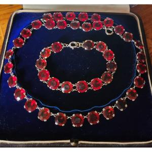 Red Crystal Necklace And Bracelet Set