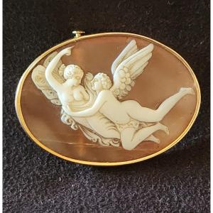 Cameo Brooch "psyche And Love" 19 Eme Century