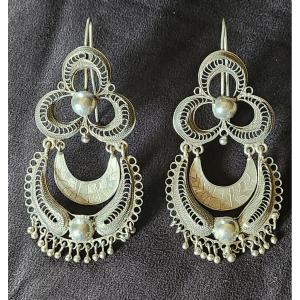 Pair Of Filigree Silver Earrings 19th Century 