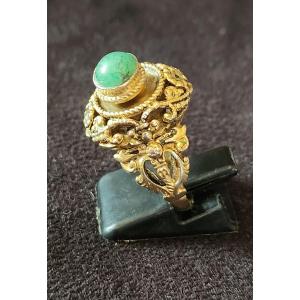 Vermeil And Jadeite Cabochon Ring 