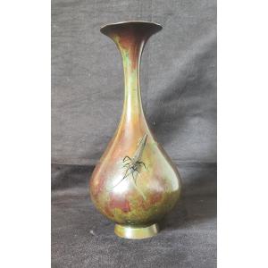 Vase Criquet En Bronze  Patiné Fin 19 Eme Japon