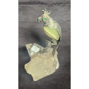 Parakeet In Silver And Stone On A Crystal Rock