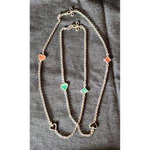 Collier Joueur De Poker En Argent Et émail 