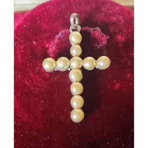 Croix En Argent Et Perles 19 ème Siècle 