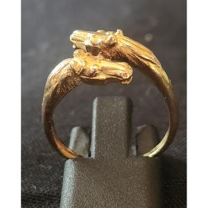 Bague têtes de chevaux en or 