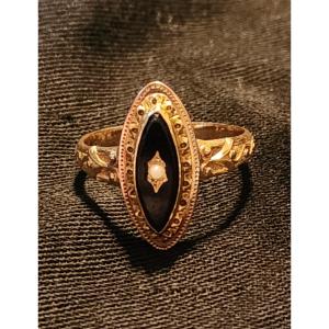 Bague en or ,onyx et perles napoleon III 