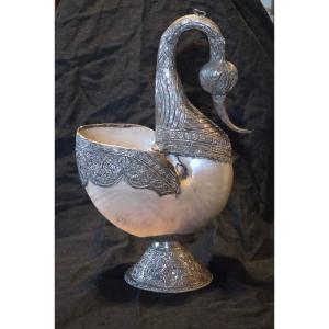 Cygne en argent et nautile vers 1900