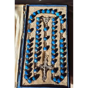 Chapelet en argent et lapis lazuli dans son ecrin 19 eme siecle