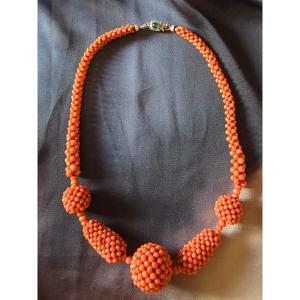 Braided Coral Necklace Circa 1930