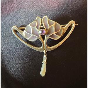 Heinrich Levinger Art Nouveau Plique-à-jour Brooch 