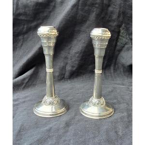 Pair Of Silver Travel Candlesticks