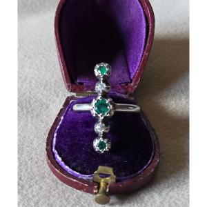 Bague en argent emeraude et diamant  début 19 ème.siecle