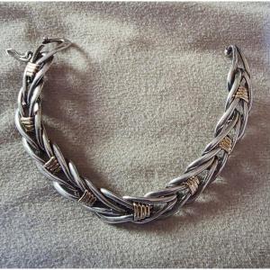 Bracelet gourmette en argent et or vers 1960