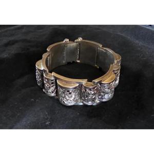 Bracelet  tank en argent Indochine vers 1930
