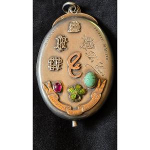 Medaillon sentimental en argent, or et pierres 19 ème 