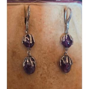 Pair Of Silver And Amethyst Earrings