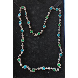 Art Deco Silver And Enamel Necklace