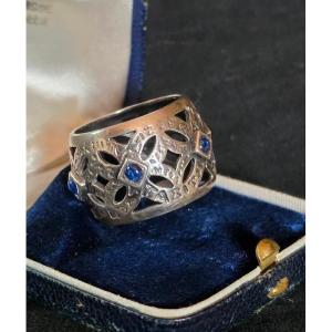 Silver Ring Set With Blue Cabochons