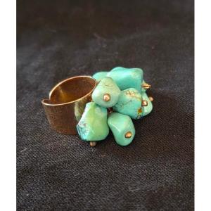 Bague en or et pampilles de turquoise 