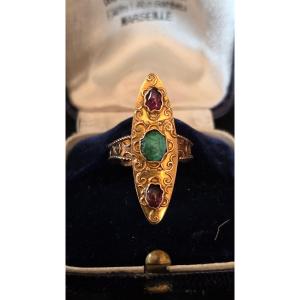 Bague marquise  en or  et grenats 20ème siècle 