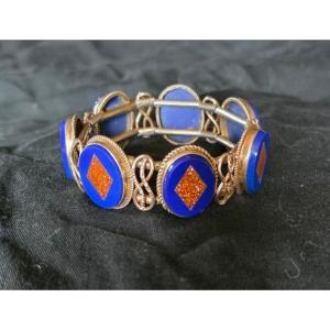 19th-century Sunstone And Silver Inlay Bracelet