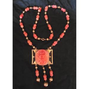Revival Egyptomania Glass Paste Necklace, Circa 1900