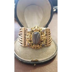 Bracelet En Pompone Et Agate Napoleon III 