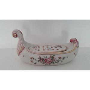 Bouquetière In Earthenware Signed Vp