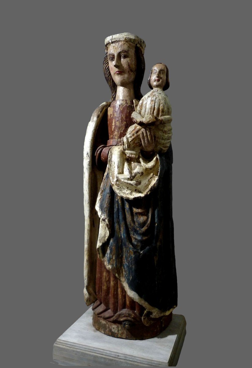 Grande Statue Vierge Et Enfant Jesus Bois Polychrome XVI Eme Siecle-photo-2