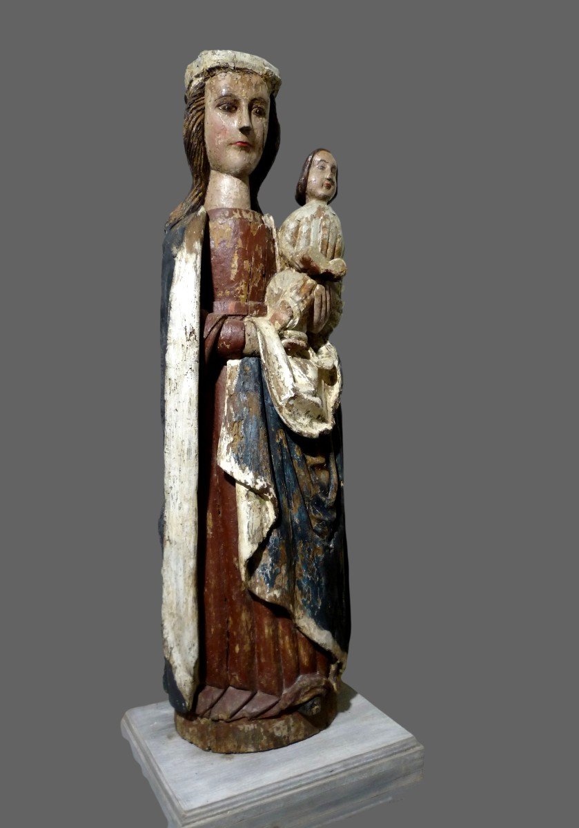 Grande Statue Vierge Et Enfant Jesus Bois Polychrome XVI Eme Siecle-photo-3