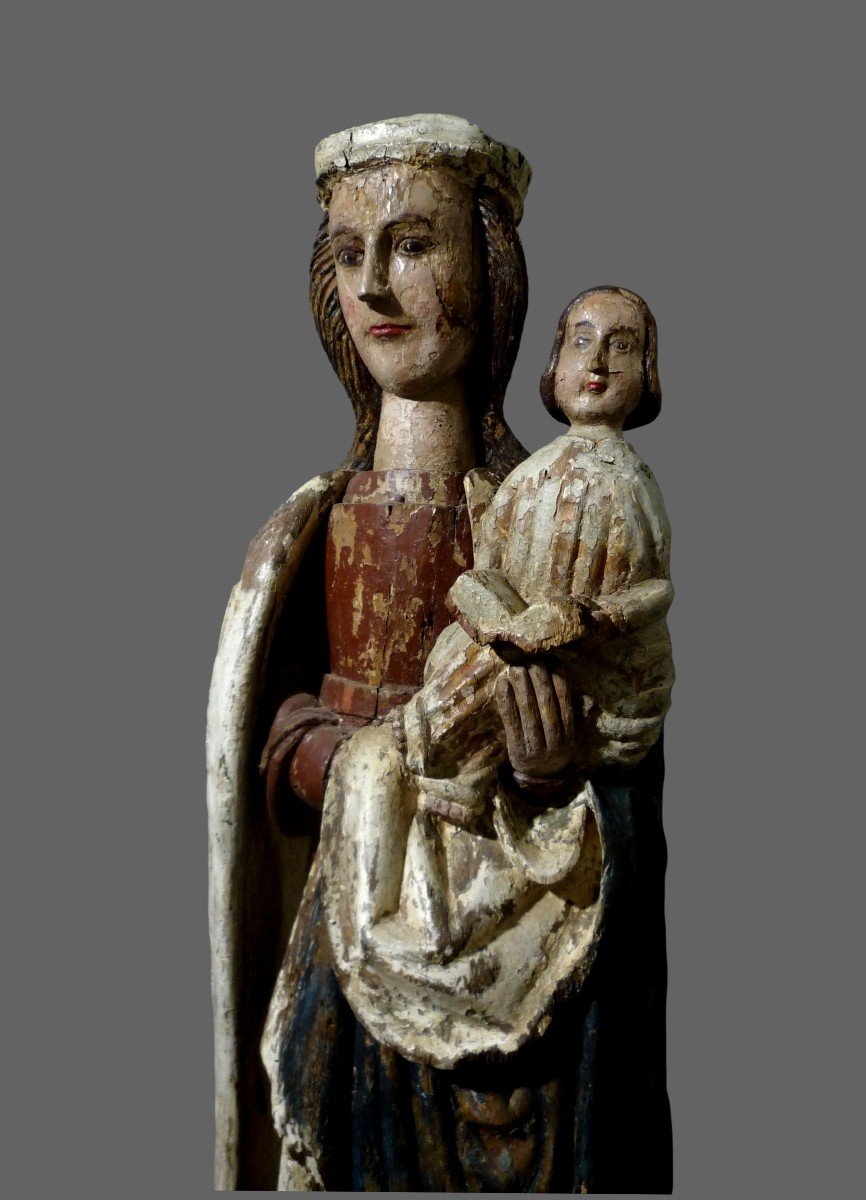 Grande Statue Vierge Et Enfant Jesus Bois Polychrome XVI Eme Siecle-photo-3