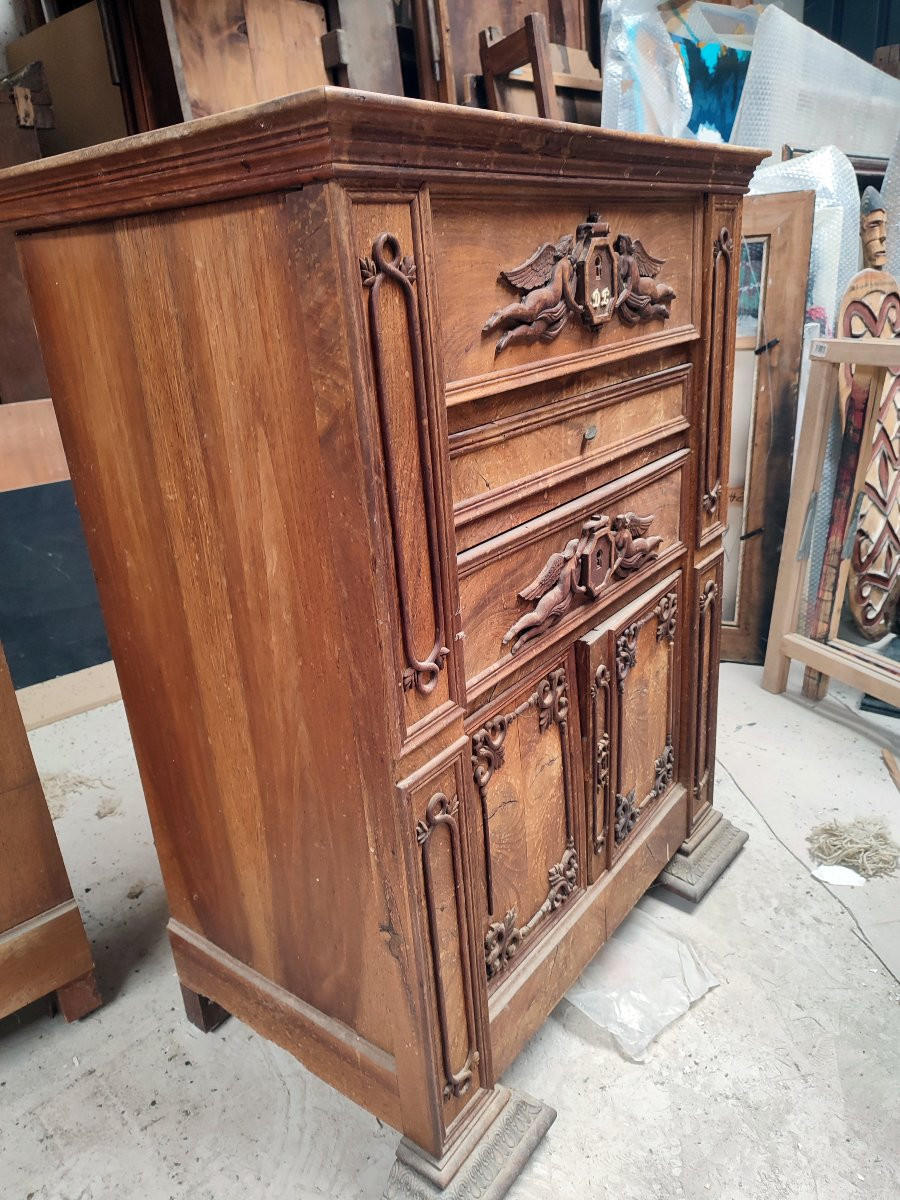 Bedroom Furniture Chest Of Drawers, Vanity Unit Dressing Table Angels Religious Castle 19th Century-photo-3