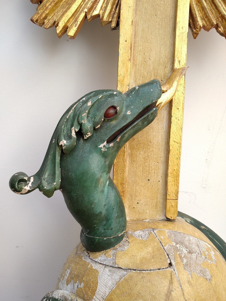 Large Altar Element Glorious Cross Globe Serpent 18th Century-photo-3