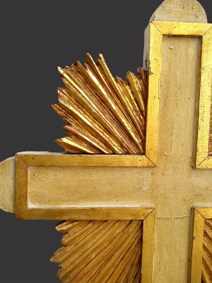 Grand élément d'Autel Croix Glorieuse Globe Serpent 18 Eme Siècle-photo-4