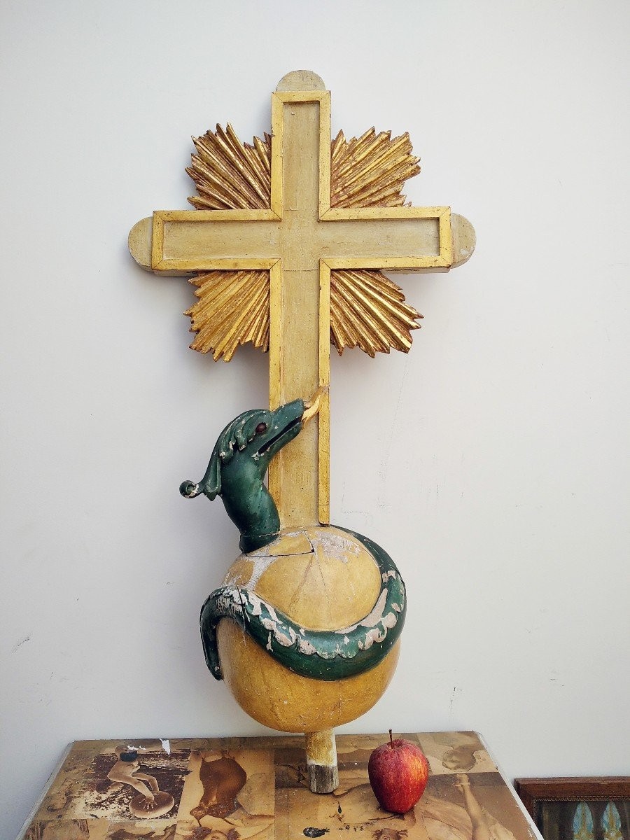 Large Altar Element Glorious Cross Globe Serpent 18th Century