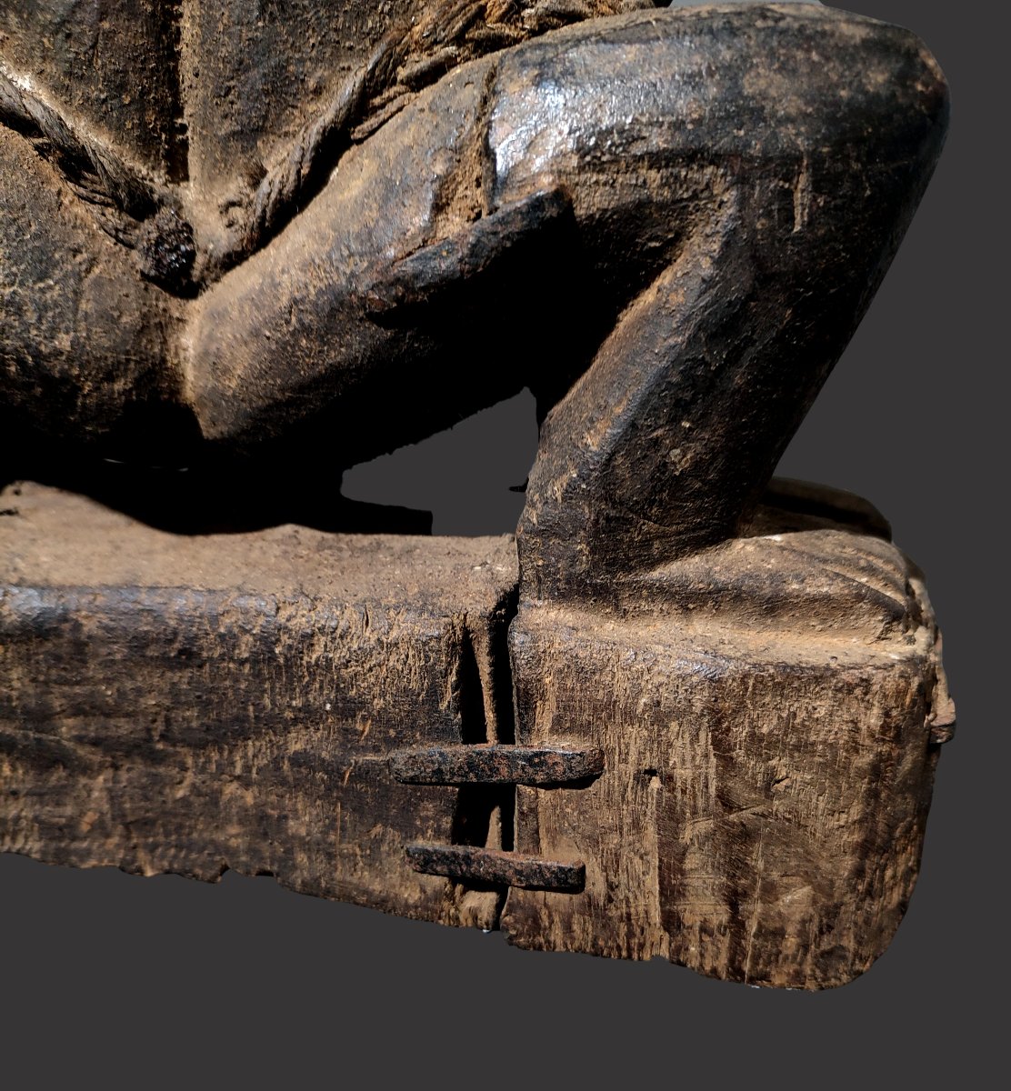 Statue fetiche janus Singe mendiant et femelle Baoulé Aboya -photo-3