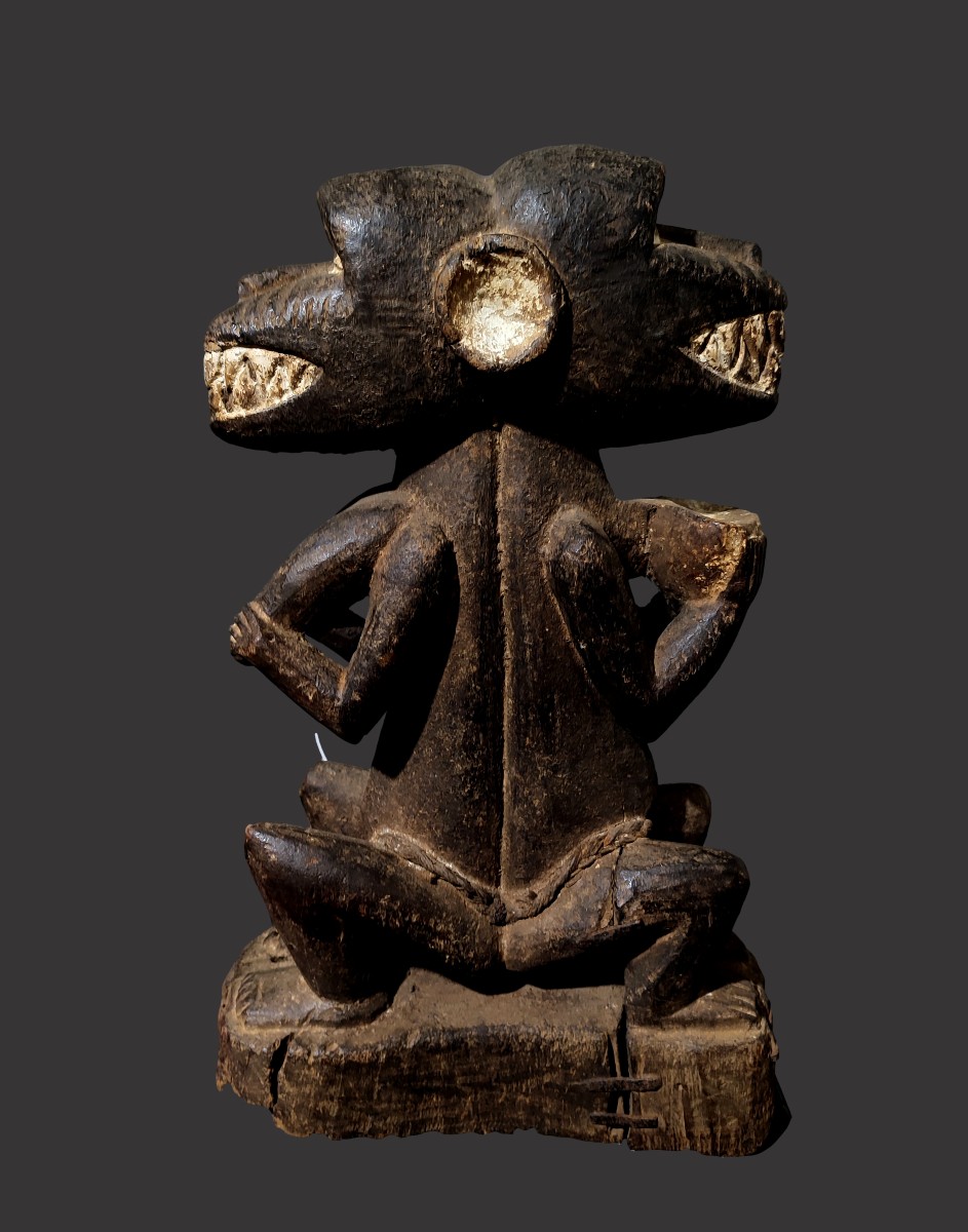 Statue fetiche janus Singe mendiant et femelle Baoulé Aboya 