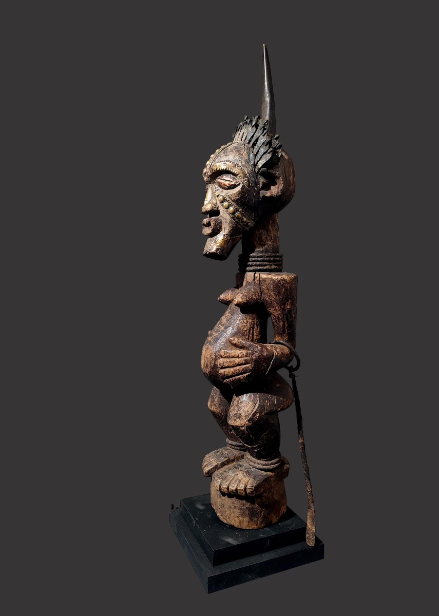Songye Fetish Statue, Democratic Republic Of Congo, Nkisi Iron Horn, Drc-photo-3