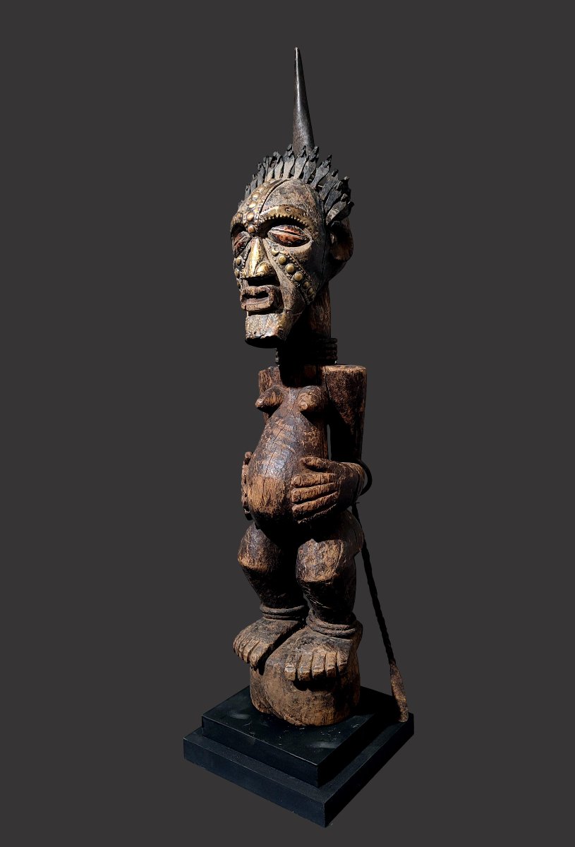 Songye Fetish Statue, Democratic Republic Of Congo, Nkisi Iron Horn, Drc-photo-4