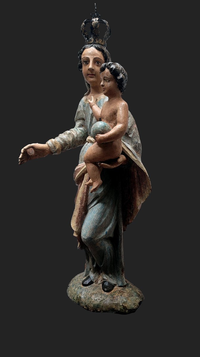 Grande Vierge à l'enfant Jesus en bois polychrome epoque 18 eme siecle-photo-3