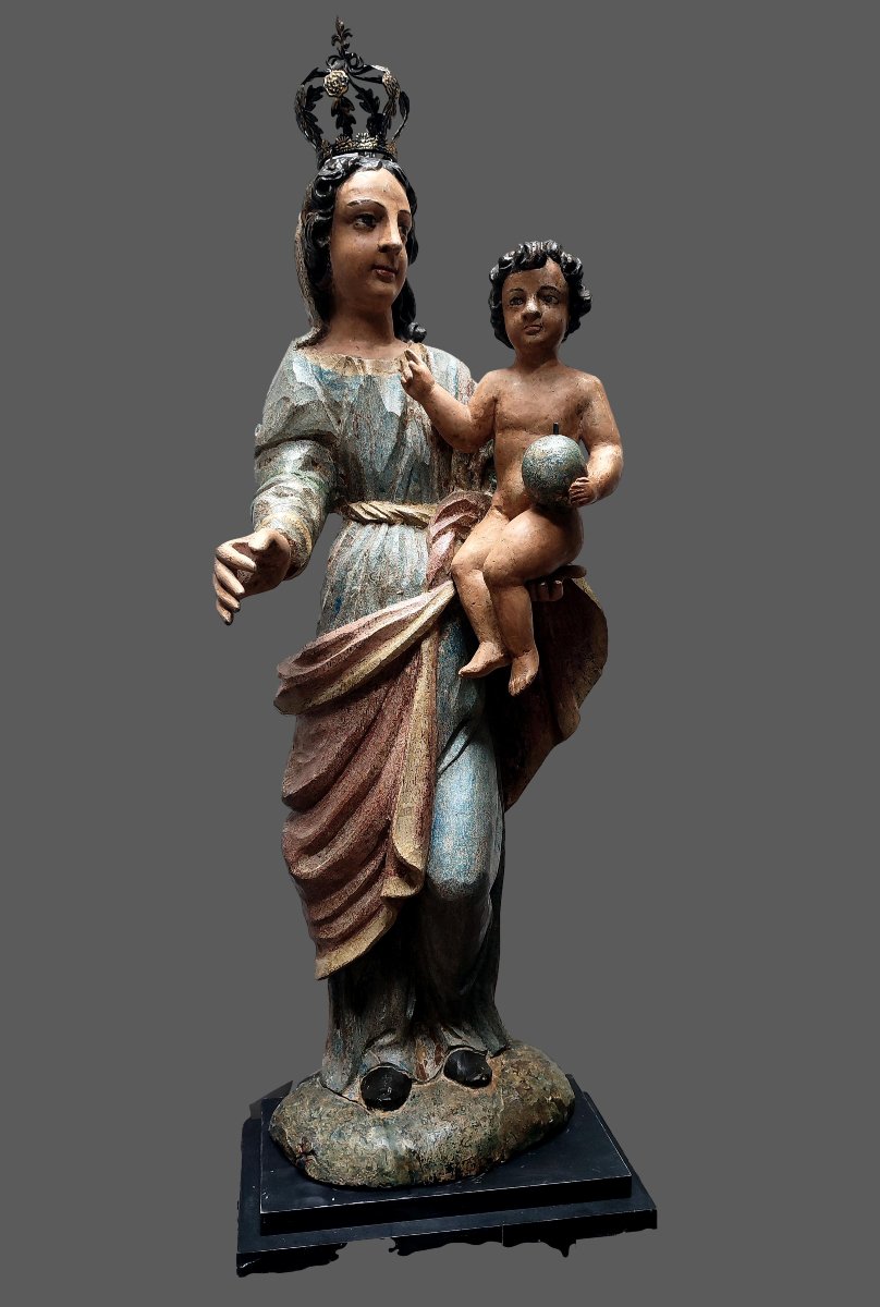 Grande Vierge à l'enfant Jesus en bois polychrome epoque 18 eme siecle