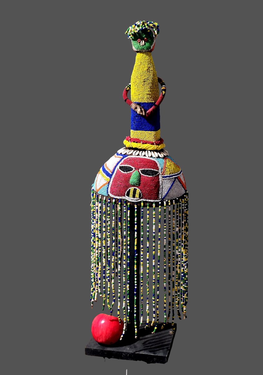 Ade Royal Beaded Crown Headpiece For Ceremonies, Yoruba, Nigeria-photo-2