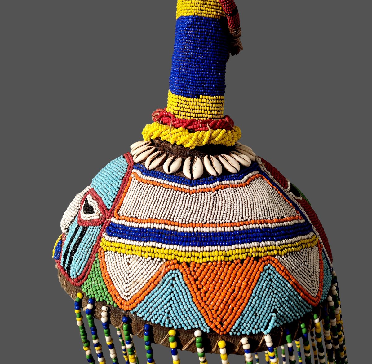 Ade Royal Beaded Crown Headpiece For Ceremonies, Yoruba, Nigeria-photo-2