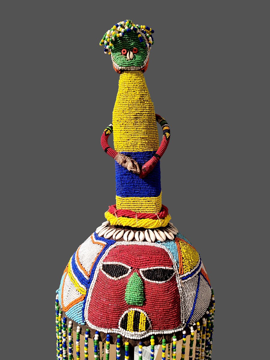 Ade Royal Beaded Crown Headpiece For Ceremonies, Yoruba, Nigeria-photo-3