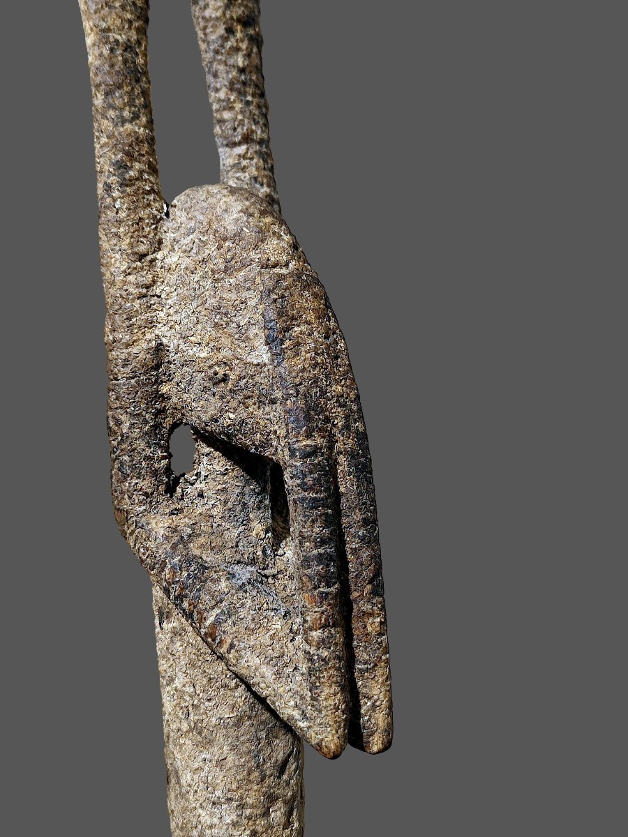 Dogon Altar Statue From Mali, 4 Arms, Sacrificial Patina-photo-2