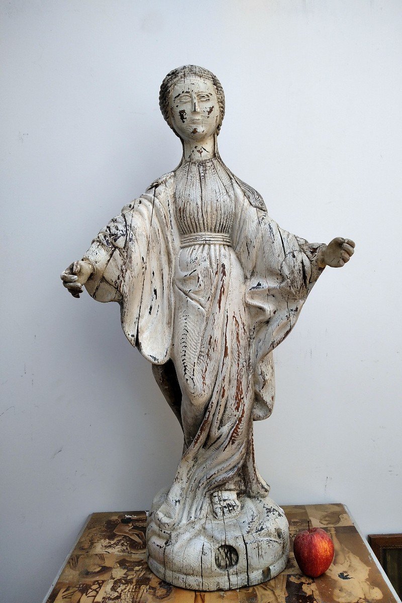 Grande Statue Marie Madeleine  Art Populaire Des Alpes,  Bois Sculpté 17 .18 Siècle
