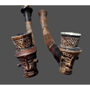 Set Of 2 Songye Pipes Democratic Republic Of Congo