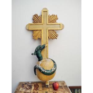 Large Altar Element Glorious Cross Globe Serpent 18th Century