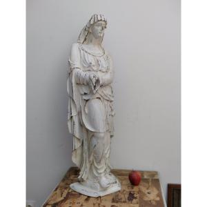 Large Virgin Or Holy Statue Carved Wood 16/17 Eme Century