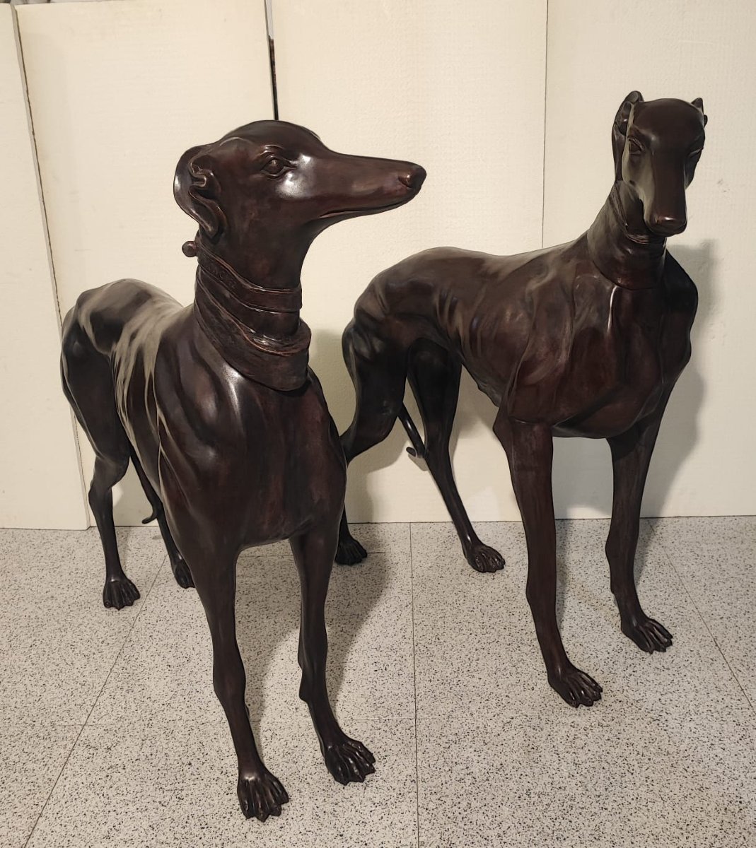 Paire de lévriers bronze-photo-4